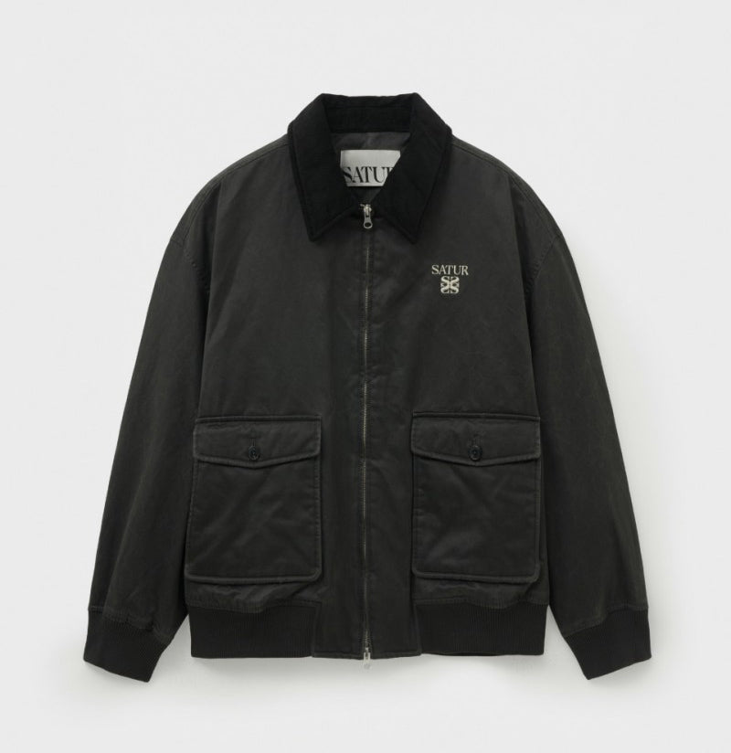 男女同款【WE ARE】韓國Satur 異材質翻領皮革雙拉鏈外套SA254UJP14