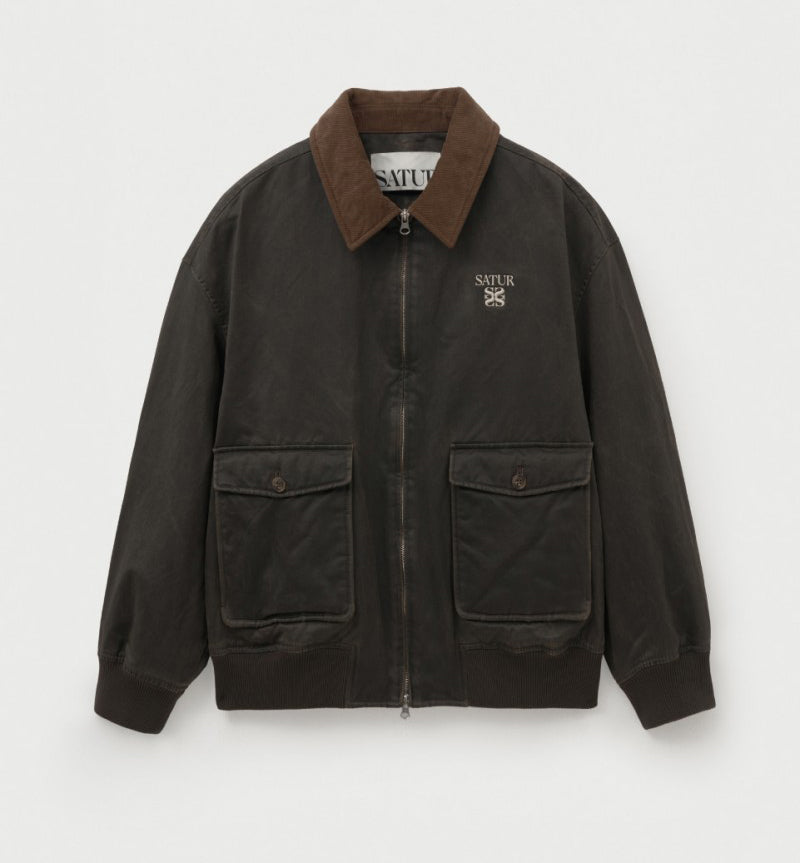 男女同款【WE ARE】韓國Satur 異材質翻領皮革雙拉鏈外套SA254UJP14